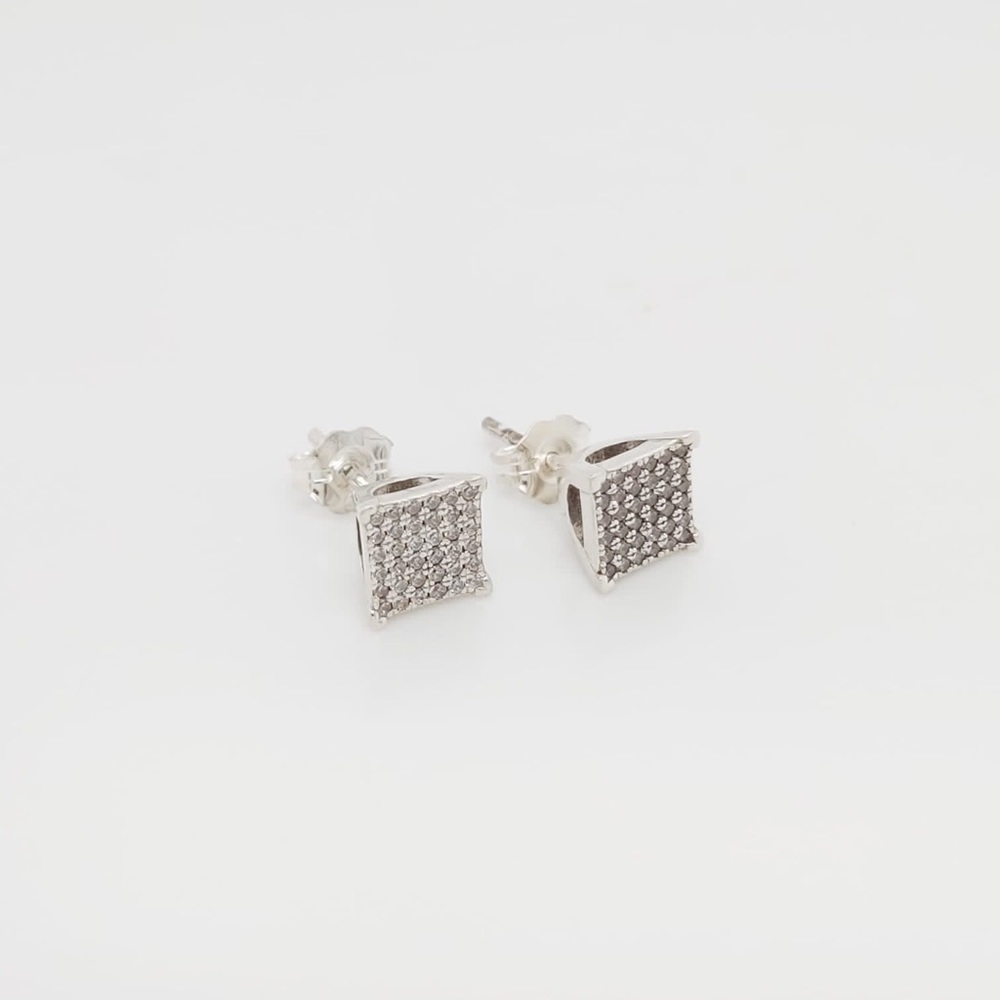 Sterling Silver Square Stud Earrings With Pushbacks & cz Stones